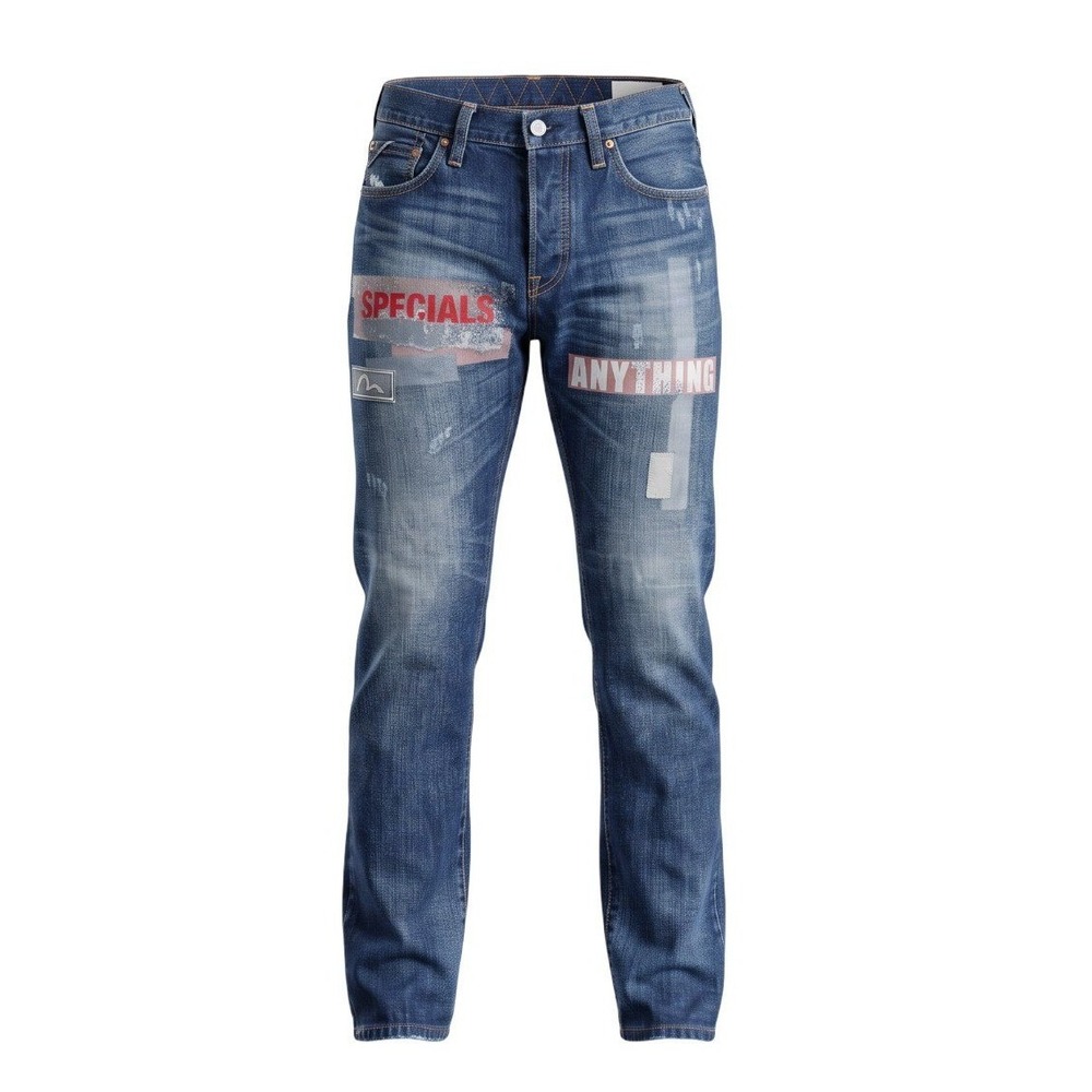 Evisu Japan Fabric No 2 Selvedge Denim Jeans Graphic Patchwork Straight Leg